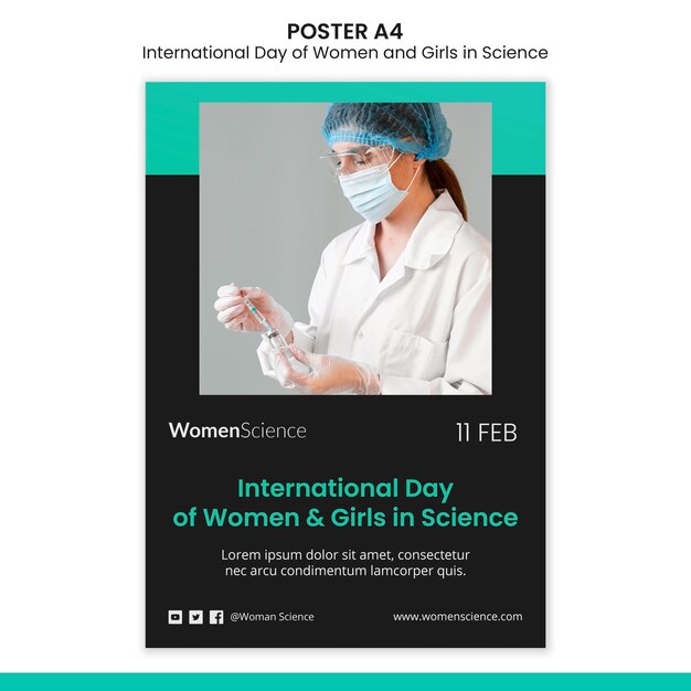 Dag van vrouwen en meisjes in wetenschap poster sjabloon