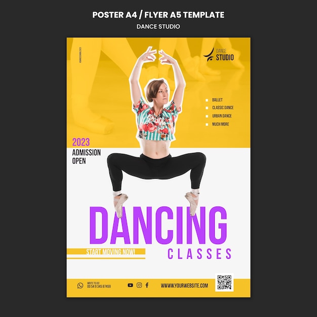 Gratis PSD dansles studio poster sjabloon