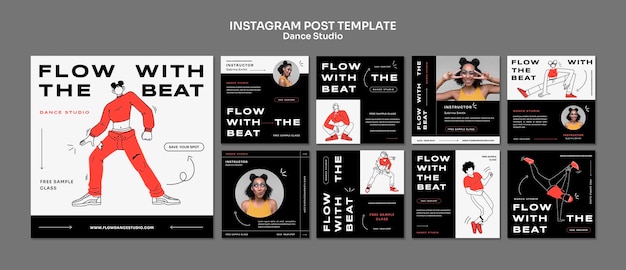 Gratis PSD dansstudio instagram posts ontwerp