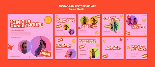 Gratis PSD dansstudio lessen instagram posts collectie