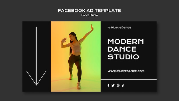 Gratis PSD dansstudio social media promo-sjabloon met minimalistisch ontwerp