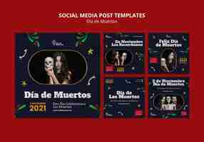 PSD gratuito dark dia de muertos ig posts set