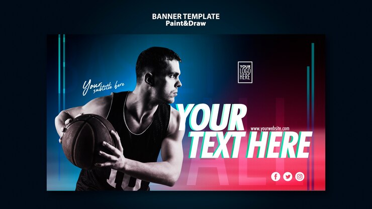 Gratis PSD de banner van de basketbalspeler met foto