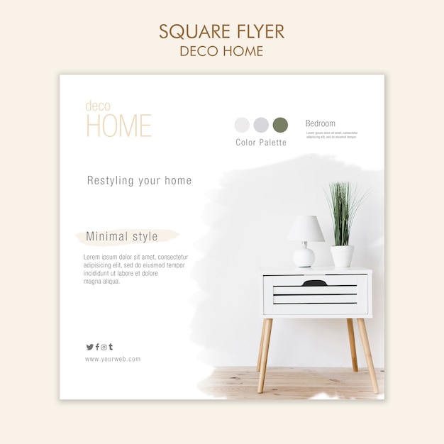 Gratis PSD deco home concept vierkante flyer-sjabloon