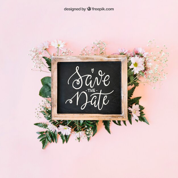 Decoración de boda y pizarra