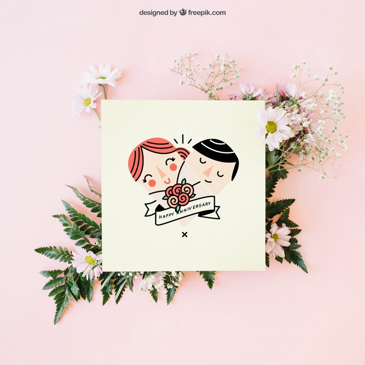PSD gratuito decoración de boda con tarjeta linda