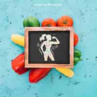 Gratis PSD decoratieve vegetarische mockup met leisteen