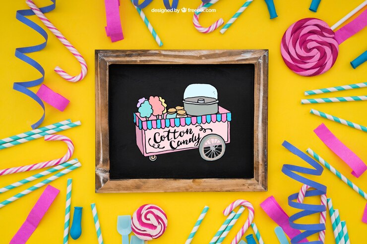PSD gratuito decorazione di celebrazione con ardesia e lollipop