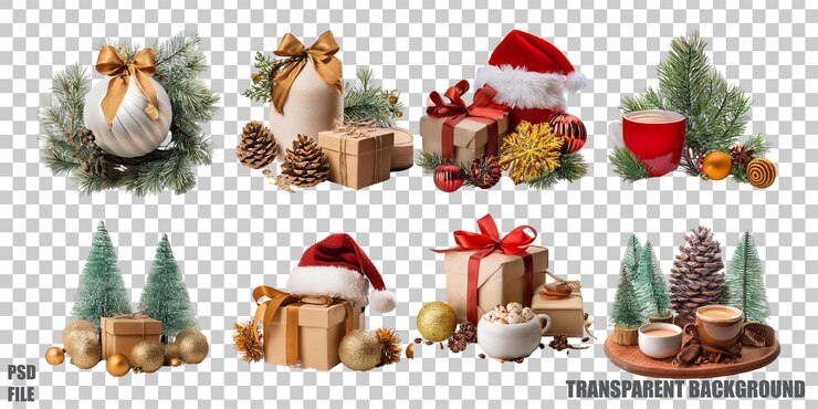PSD gratuito decorazione festiva di natale con regali e ornamenti