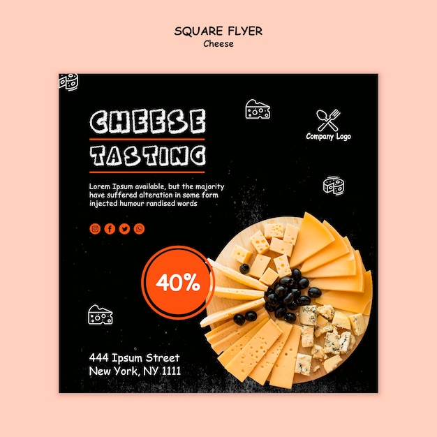 Degustazione di formaggi in stile flyer quadrato