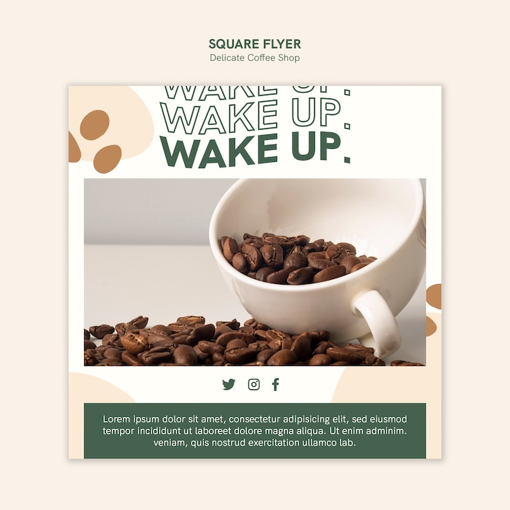 PSD gratuito delicato design quadrato volantino caffetteria
