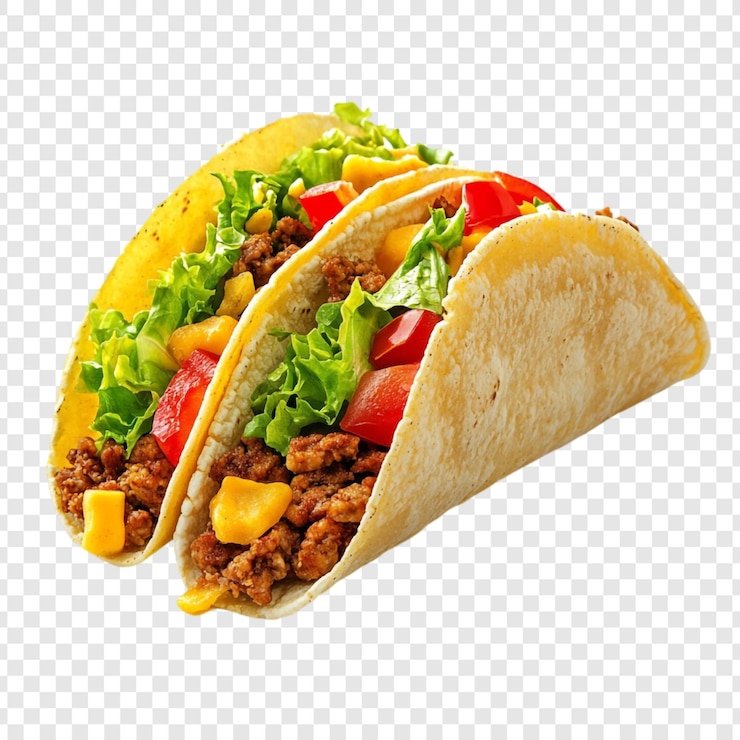 PSD gratuito delici due tacos con carne macinata, lattuga, pomodoro e formaggio.