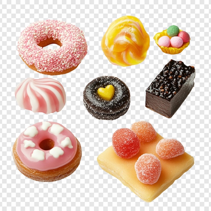 PSD gratuito una deliciosa colección de dulces, rosquillas, caramelos y más