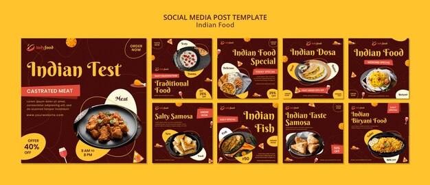 Deliciosa comida india publicaciones en redes sociales