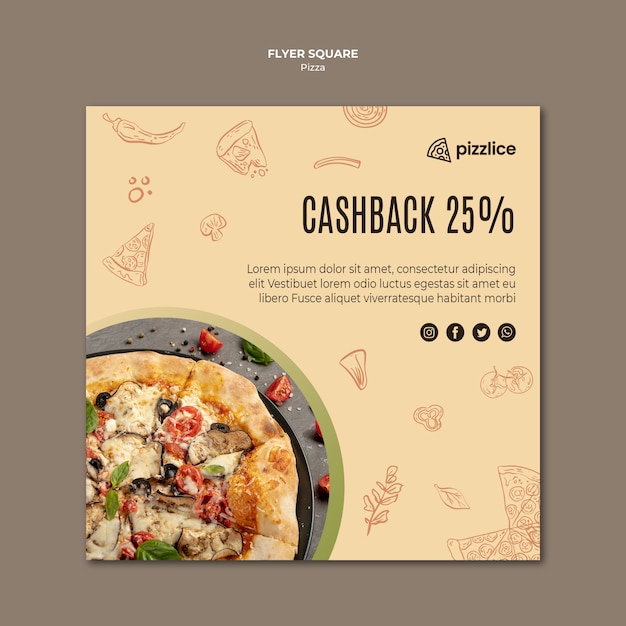 PSD gratuito deliciosa pizza estilo flyer cuadrado