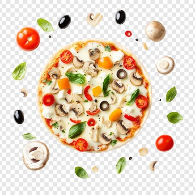 Deliciosa pizza vegetariana con setas, aceitunas y tomates