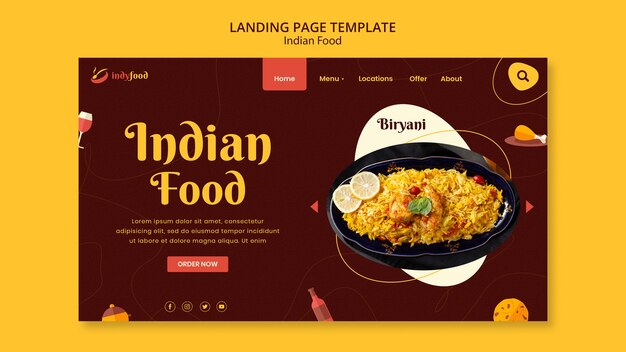 Deliciosa plantilla de página de destino de comida india