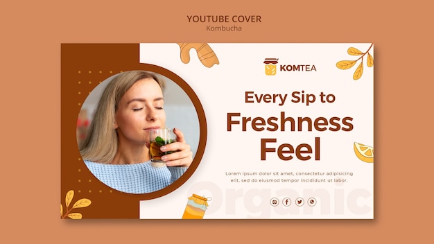 PSD gratuito deliciosa plantilla de portada de youtube de kombucha