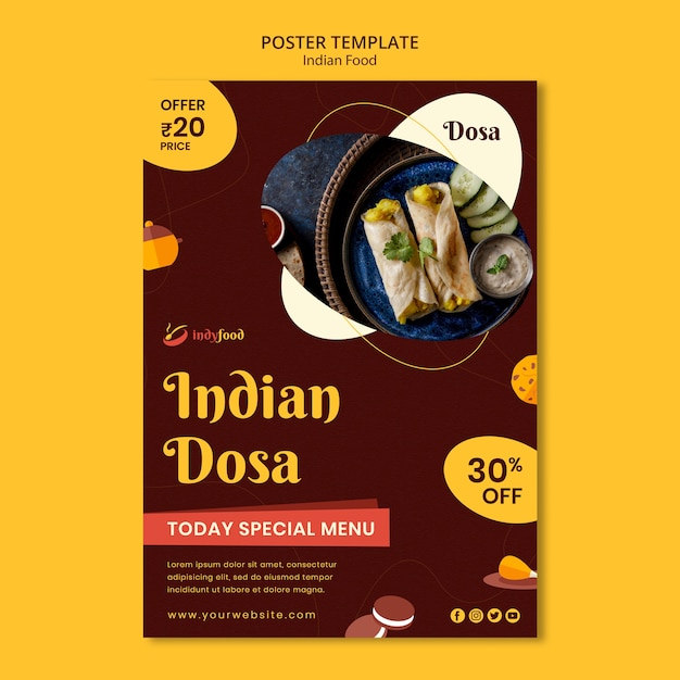 Deliciosa plantilla de póster indio dosa