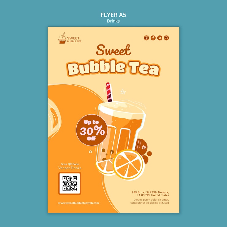PSD gratuito deliciosa plantilla de póster de té de burbujas