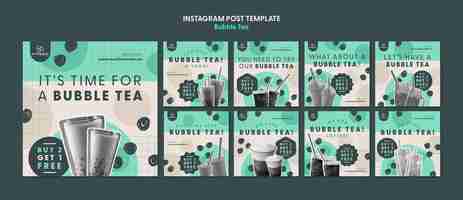 PSD gratuito deliciosa plantilla de publicaciones de instagram de té de burbujas