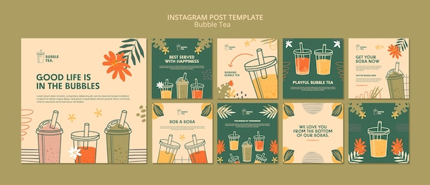 PSD gratuito deliciosa plantilla de publicaciones de instagram de té de burbujas