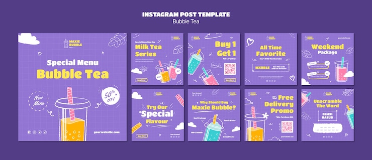 PSD gratuito deliciosa plantilla de publicaciones de instagram de té de burbujas