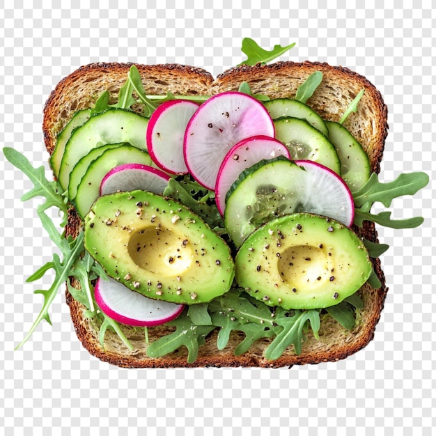 Deliciosa tostada de aguacate con rábanos y pepinos