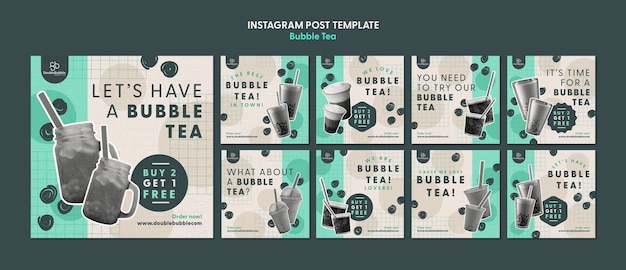 PSD gratuito deliciosas publicaciones de instagram de té de burbujas