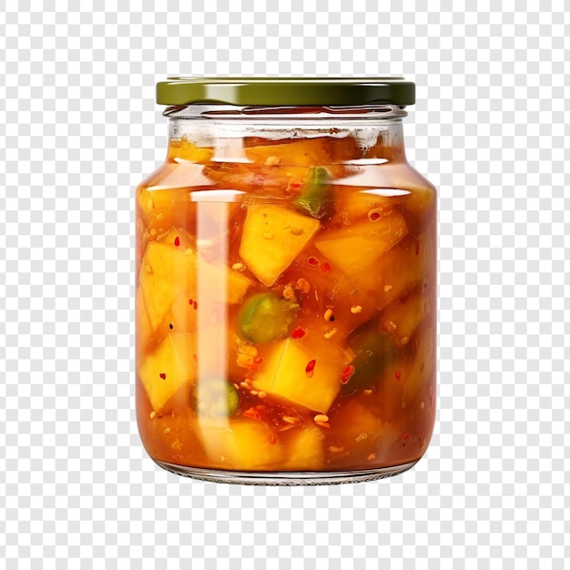 PSD gratuito delicioso pepinillo de mango en un frasco de vidrio aislado sobre un fondo transparente