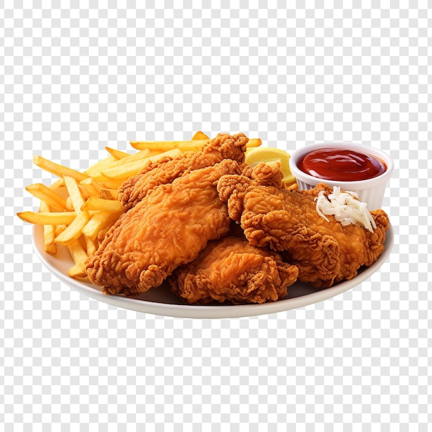 PSD gratuito delicioso pollo frito con papas fritas aisladas en un fondo transparente