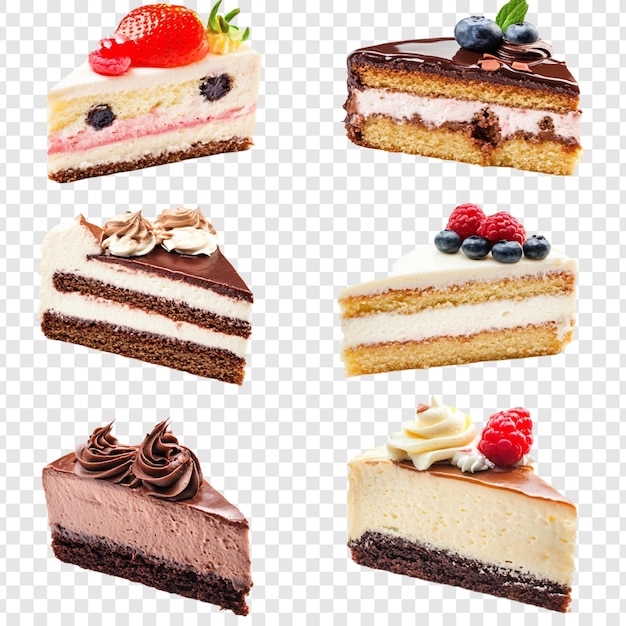 Deliciosos pasteles variados Una tentadora variedad de seis deliciosas rebanadas de pastel
