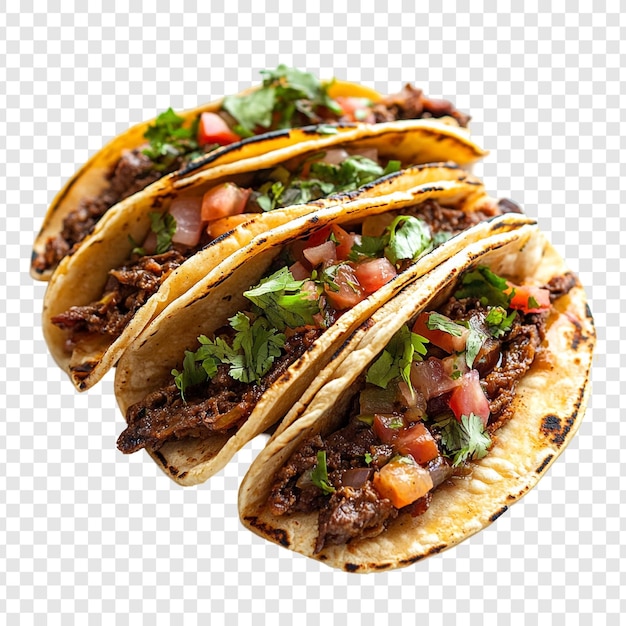 Deliciosos tacos de carne con cilantro fresco y pico de gallo