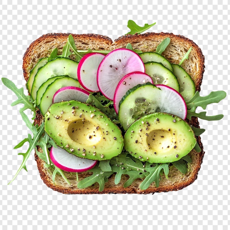 PSD Gratis delicious avocado toast with radishes and cucumbers