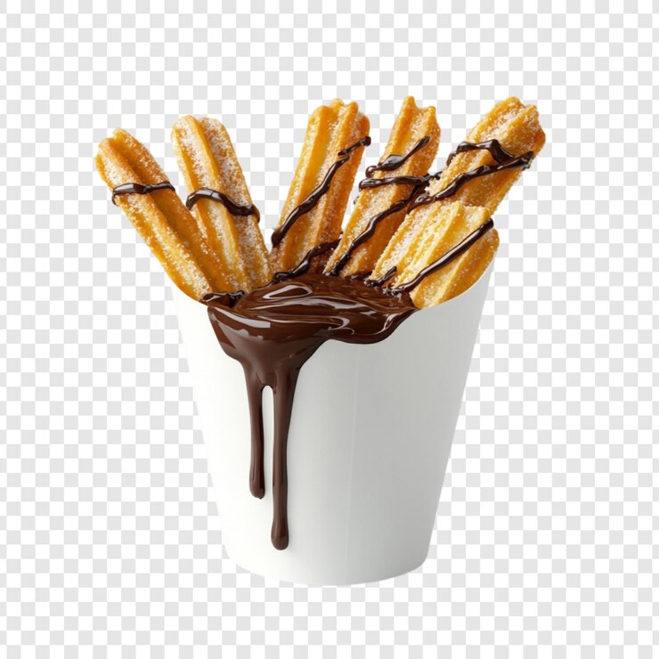 PSD Gratis delicious churros with melted chocolate