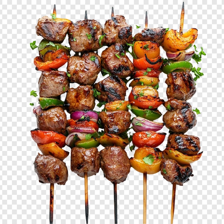 PSD Gratis delicious grilled meat skewers with colorful vegetables