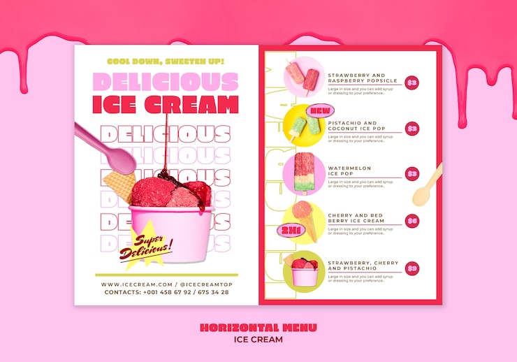 PSD gratuito delicious ice cream menu