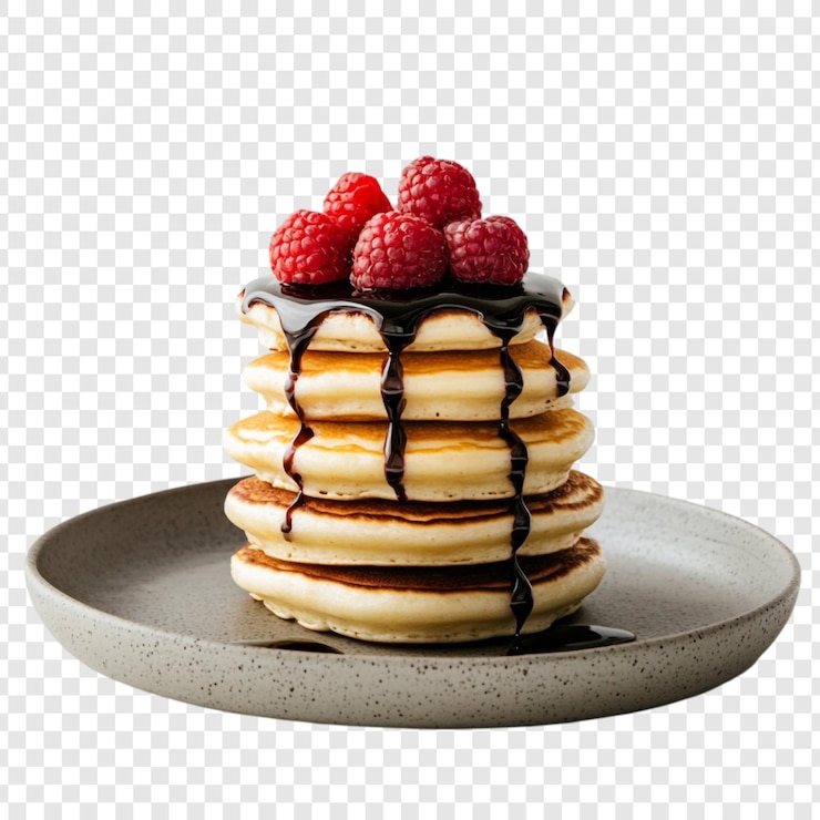 PSD Gratis delicious pancakes stack with chocolate and raspberries