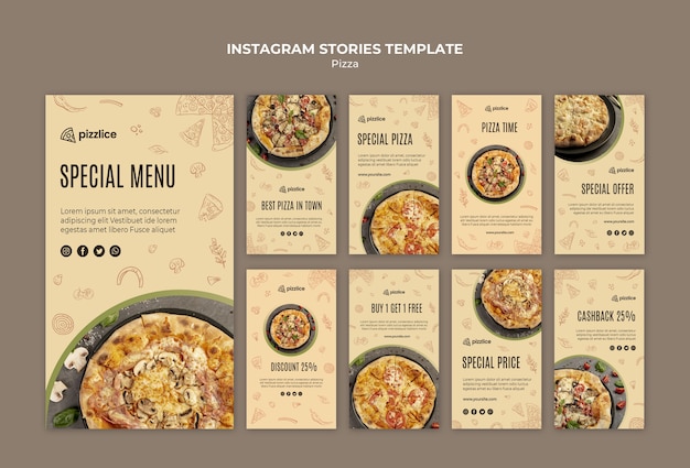 PSD gratuito delicious pizza instagram stories