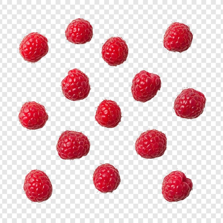 PSD Gratis delicious red raspberries collection fresh and juicy berries isolated on transparent background