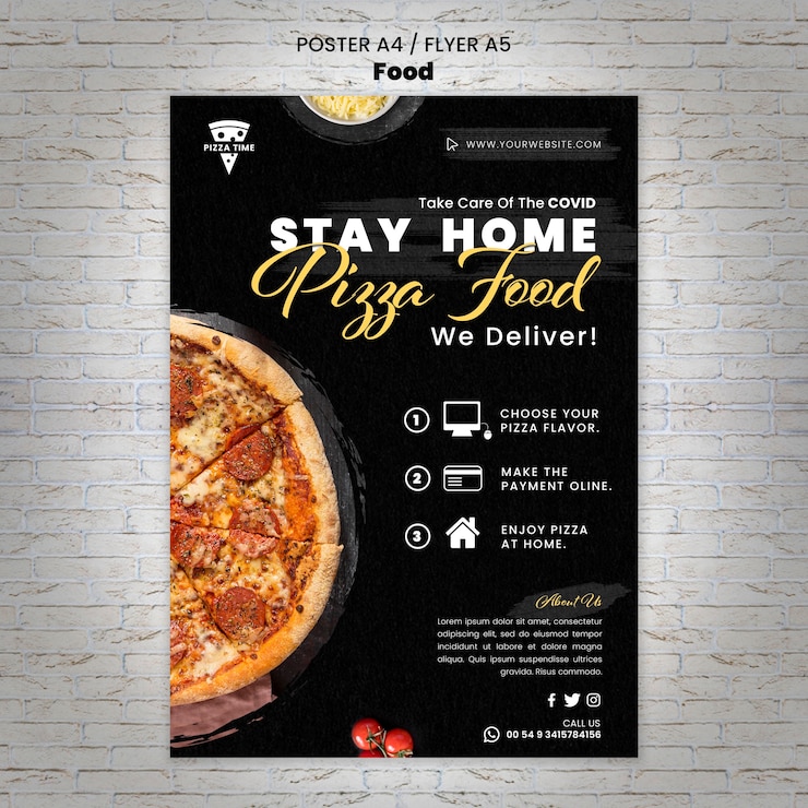 PSD gratuito deliziosa pizza poster modello