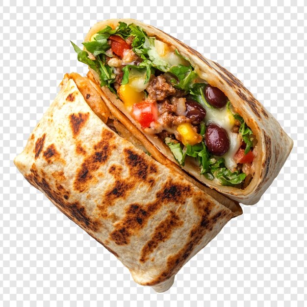Delizioso burrito con carne macinata, fagioli di mais e formaggio fuso