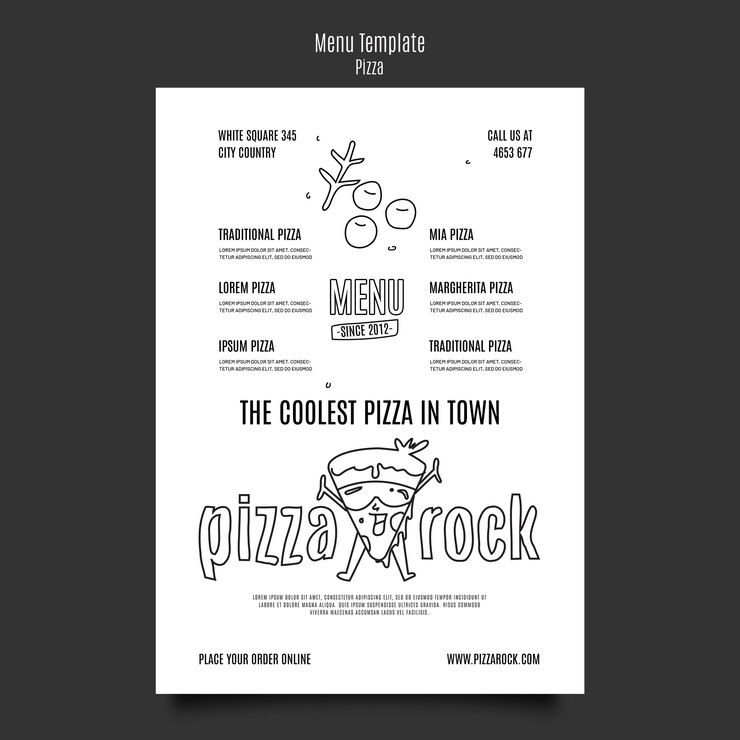 PSD gratuito delizioso modello di menu pizzeria tradizionale