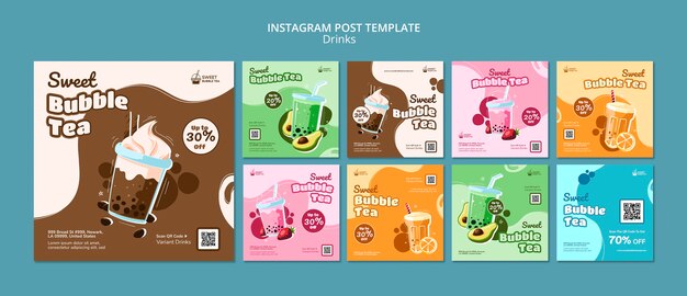 Delizioso modello di post di instagram per tè a bolle