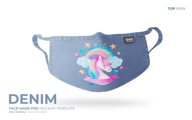 Denim gezichtsmasker mockup in bovenaanzicht