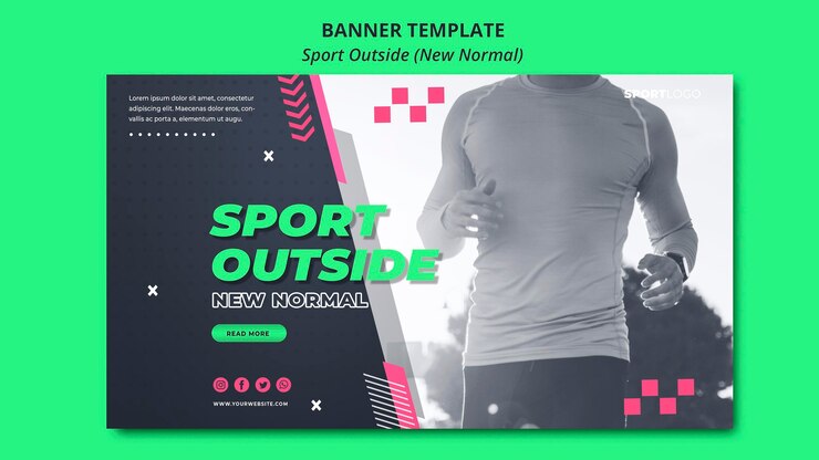 PSD gratuito deporte fuera de concepto banner horizontal