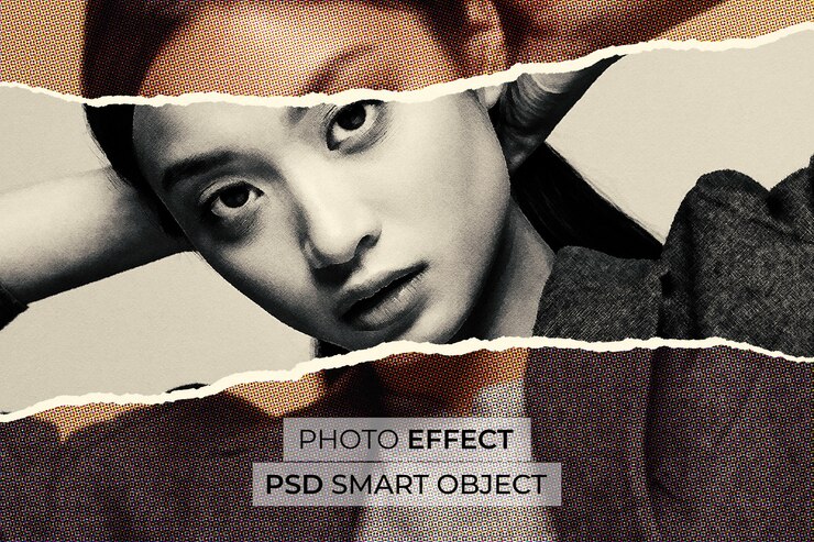 PSD Gratis desain efek foto gambar pensil di atas kertas robek