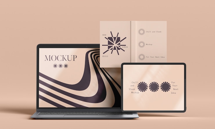 PSD Gratis desain mockup perangkat dan buku