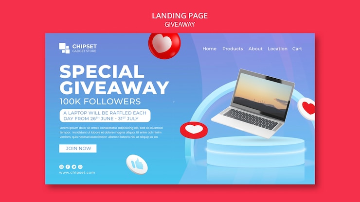 PSD Gratis desain templat halaman arahan hadiah