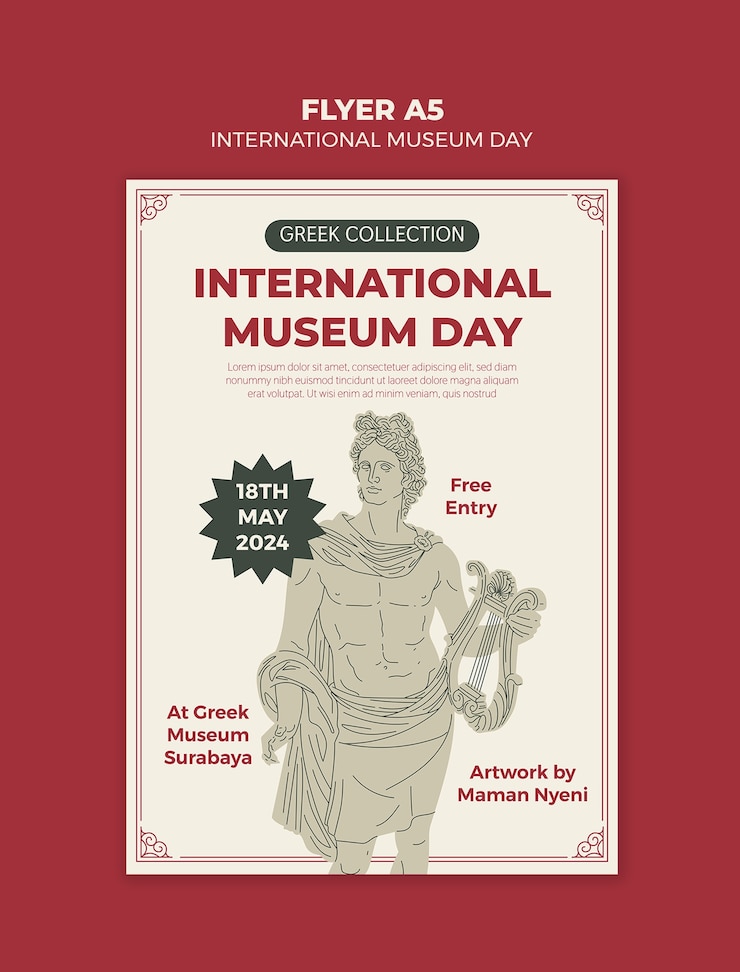 PSD Gratis desain templat hari museum internasional
